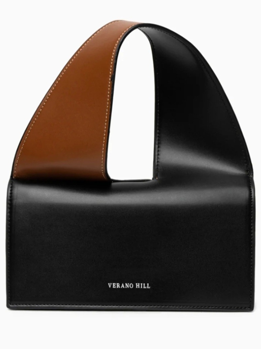 Verano Hill Black & Cognac Structured Top Handle Crossbody Bag